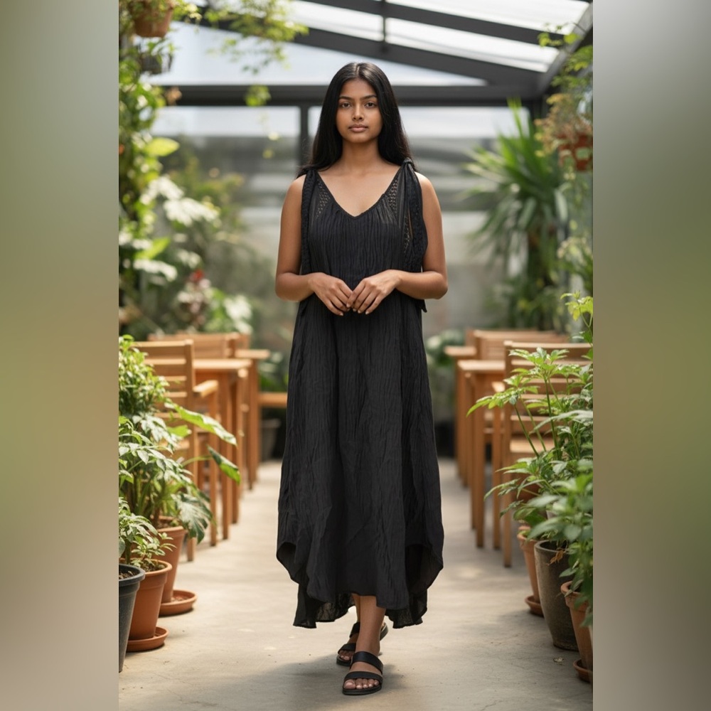 Anthropologie doe and rae vneck pleated black dress